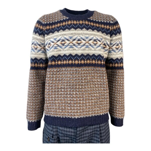 GANT Jumper Jacquard-Strickmuster Rundhalspullover / Strickpullover Gr. XXL Blau / Braun