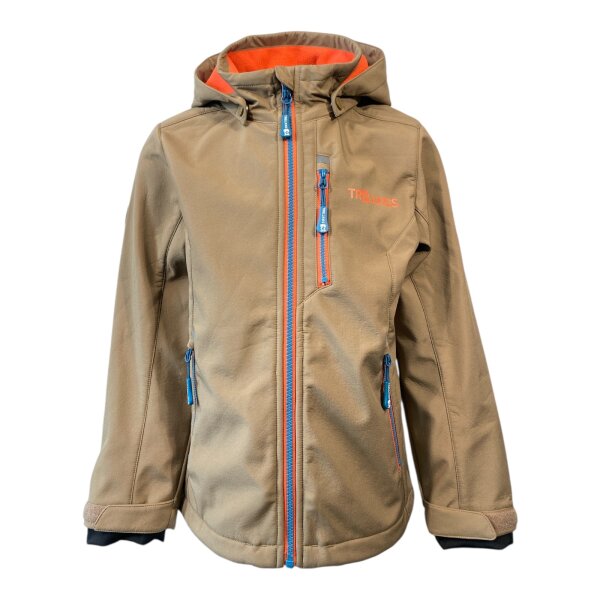 Trollkids Kids Balestrand Jacket / Softshelljacke Gr. 128 Taupe / Orange
